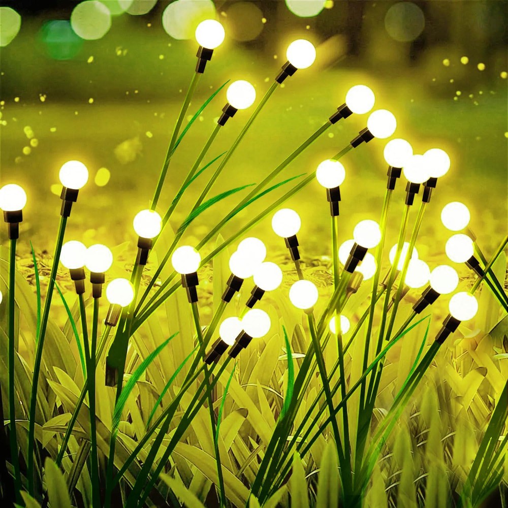 4 Pack Solar Garden Lights with 2 Lighting Modes Waterproof Firefly Design