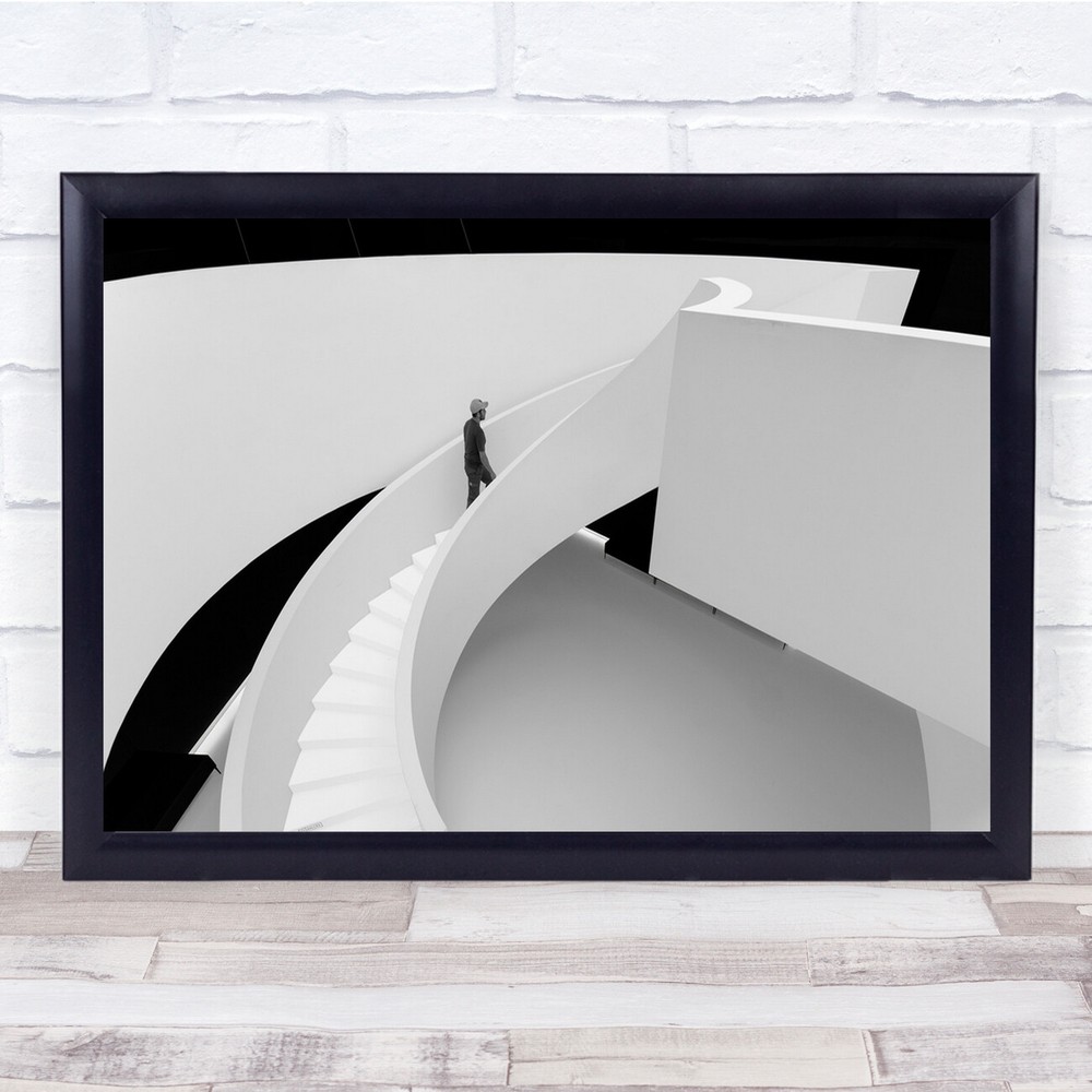 Up Abstract Stairs black and white person curved Wall Art Print