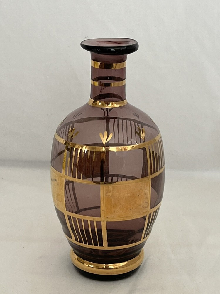 Vintage Purple Amethyst Gold Bohemian Glass Bud Vase Boho