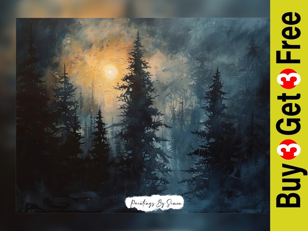 Mystic Forest Sunrise 5x7 Oil Painting Print on Matte Paper