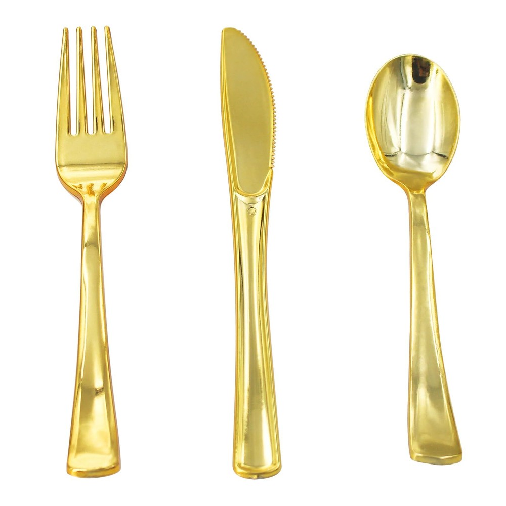 300Pcs Gold Plastic Cutlery Set Disposable Flatware Dinnerware Gold Utensils Set