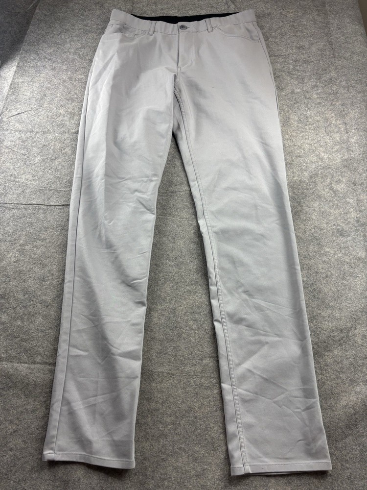 American Tall Men's 34/38 Straight Fit Golf Pants Gray Solid Flat Front 5-Pocket