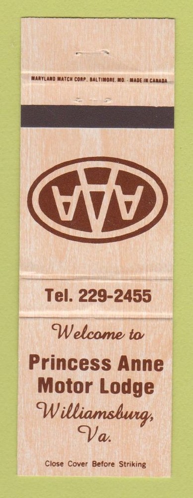 Matchbook Cover - Princess Anne Motor Lodge Williamsburg VA