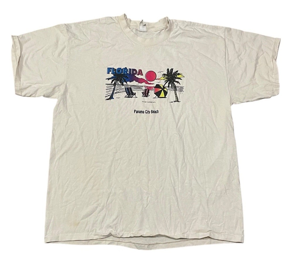 Florida Panama City Beach Adult XL T-Shirt USA VTG 90s Single Stitch Surfwear