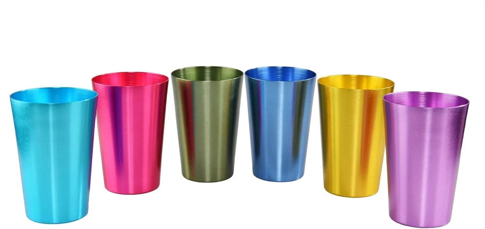 Set of 6 Colorful Aluminum Drinking Cups Colored Metal Tumblers Shatterproof Dri