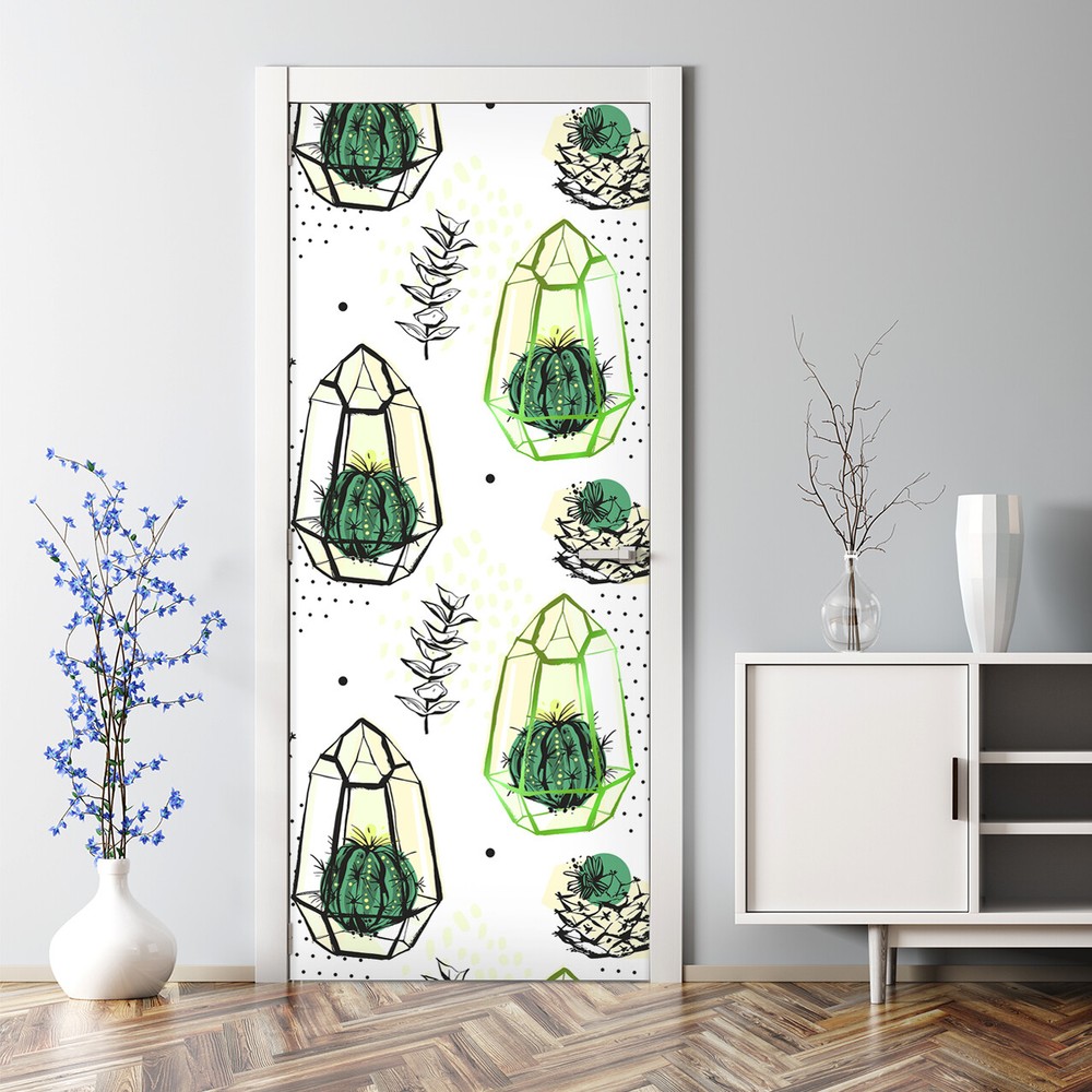 Bubble Free Door sticker Greenhouse Cacti Cactus Tropical Peel Stick  Covering