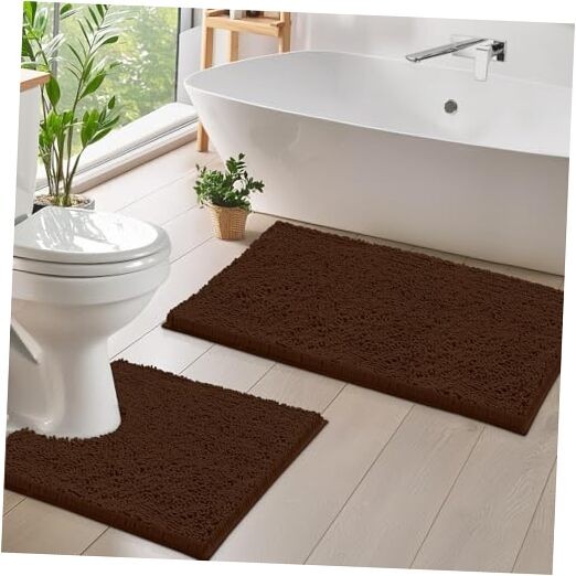 2-Piece Quick Dry U-Shape Bathroom Rug Set Brown 20x20 + 20x31