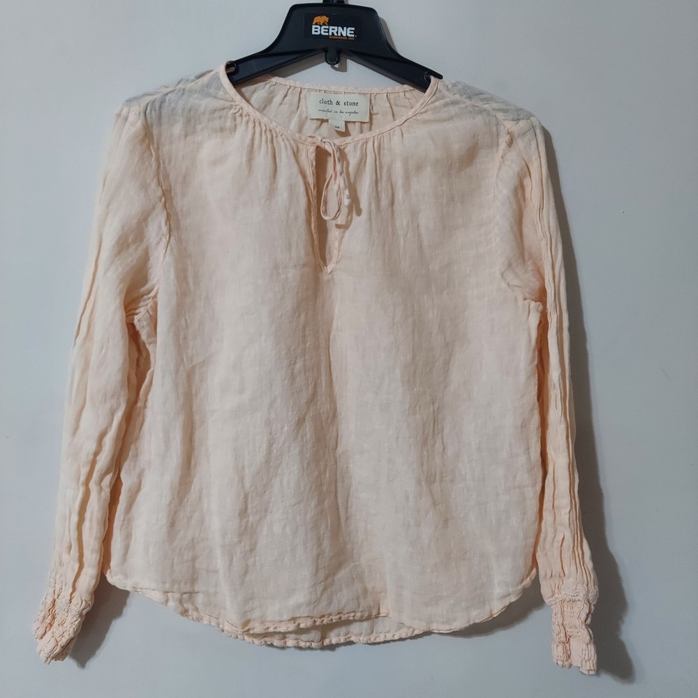 Cloth & Stone Women's Linen  Long Sleeve Elastic Cuffs  Top Tie Front M USA Made