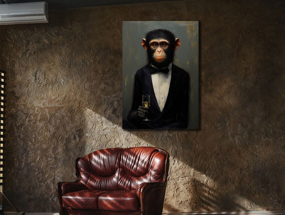 Monkey In Suit with Champaign Abstract Paint Wall Art Canvas Unframed Print Art-image