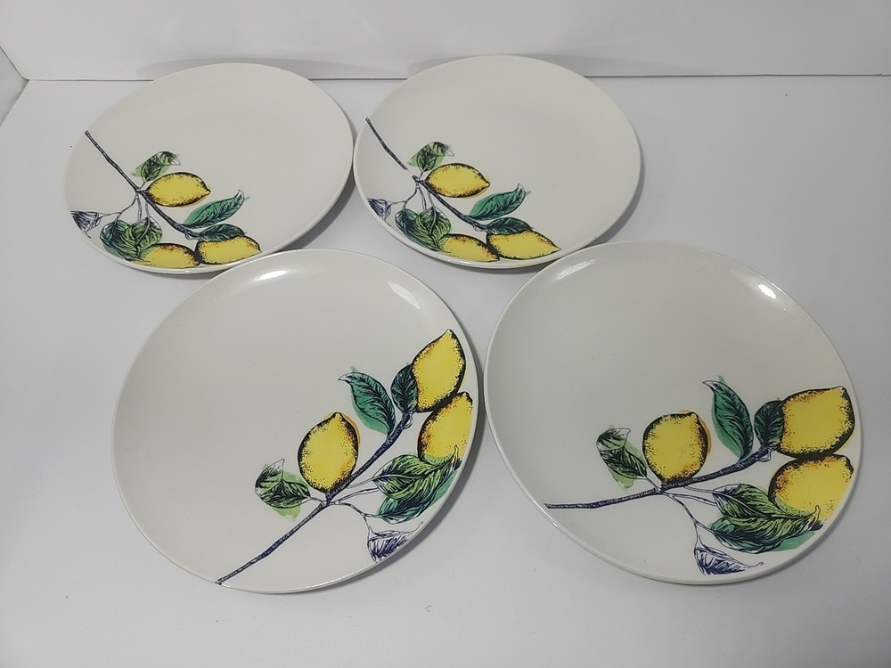 Set Of 4 Williams Sonoma Limon Lemons Dessert Appetizer Plates White 7.25