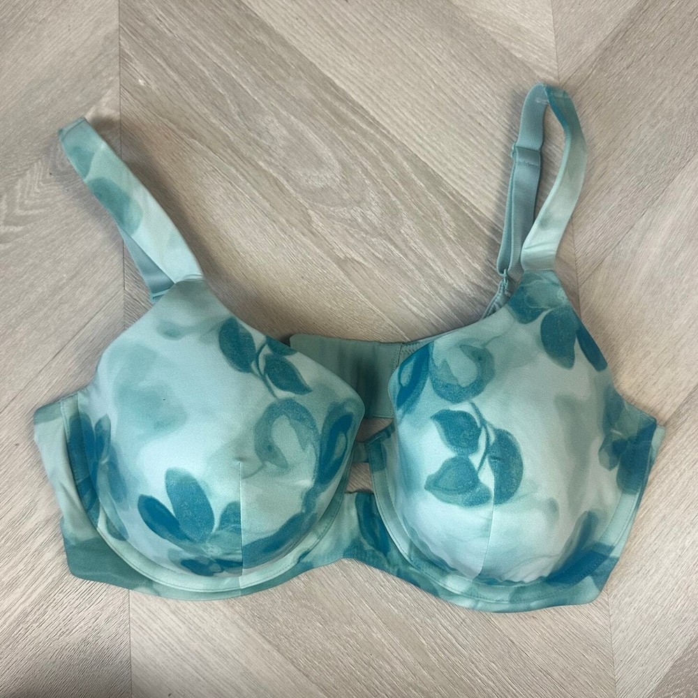 Ambrielle Super Soft Underwire Full Coverage Bra 38DDD Floral Blue Green