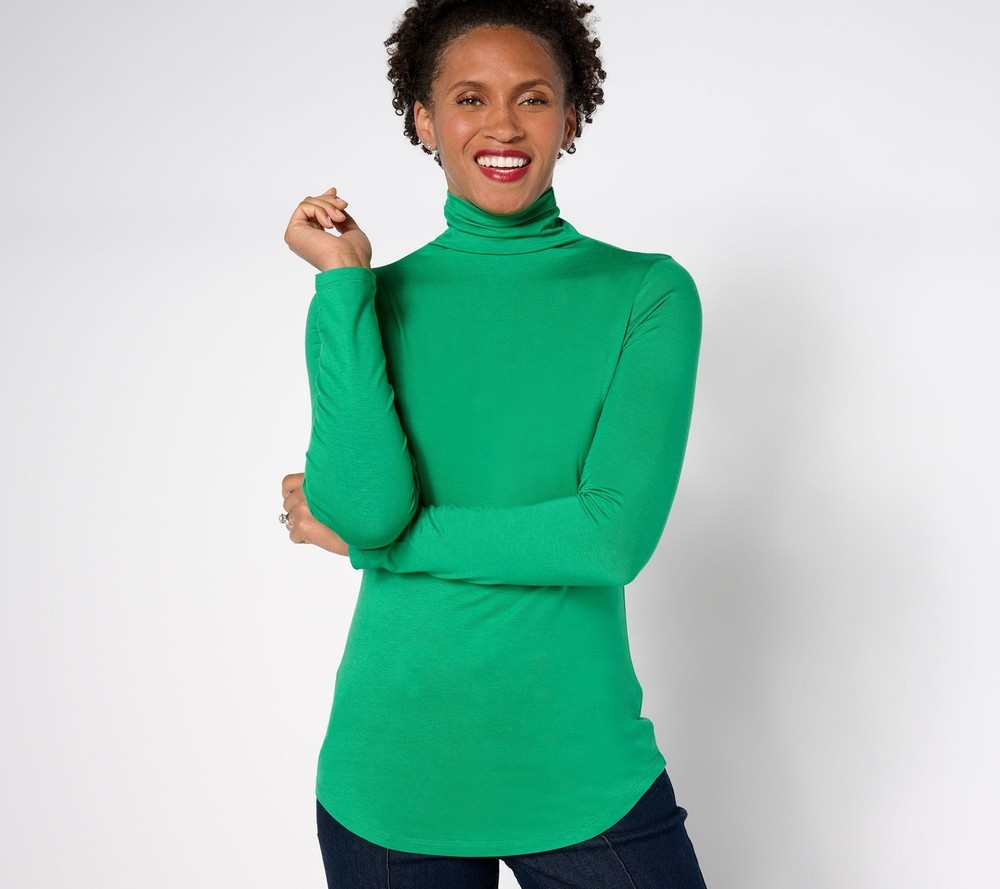 by Stacy London Women's Top Sz L Long Sleeve Jersey Turtleneck Green A670712