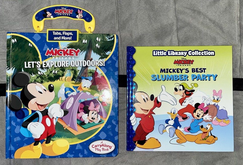 2 Mickey Mouse Books (Let’s Explore Outdoors & Best Slumber Party)-PERFECT COND.