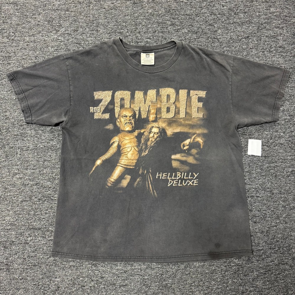 Vintage 90s Rob Zombie Hellbilly Deluxe Tour Band Grunge T-Shirt XL Sun Faded