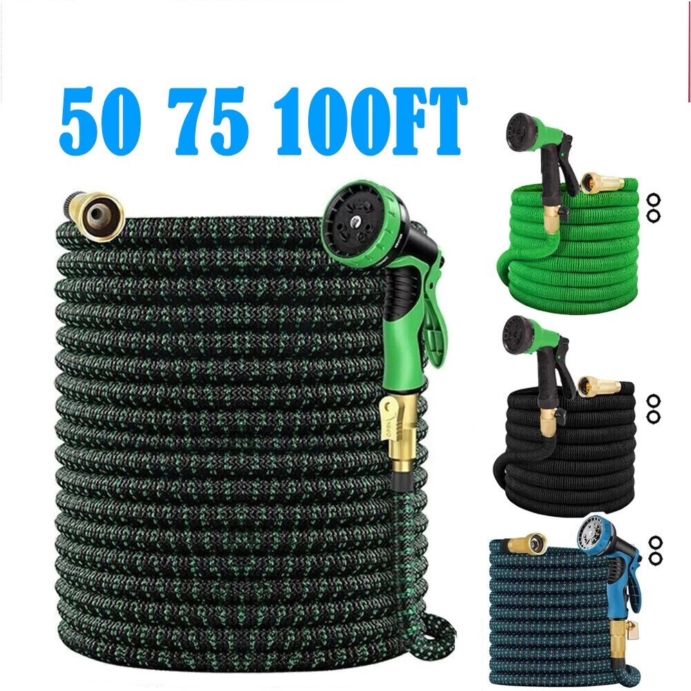 Expanding Expandable Flexible Garden Water Hose w Spray Nozzle 25, 50, 75, 100FT