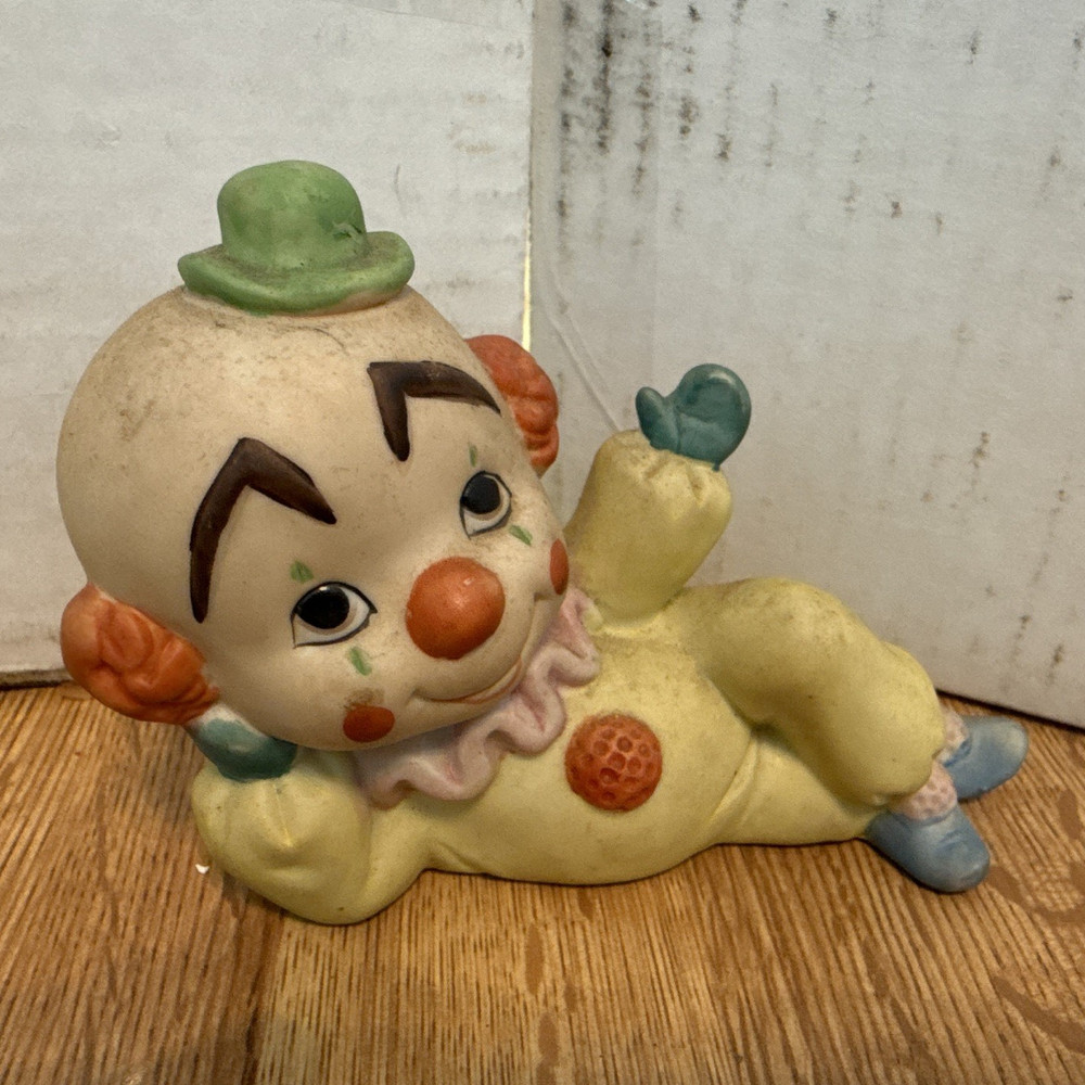 Ceramic Clown Figurine Hand Painted Multicolor Yellow Green Decorative Sculpture