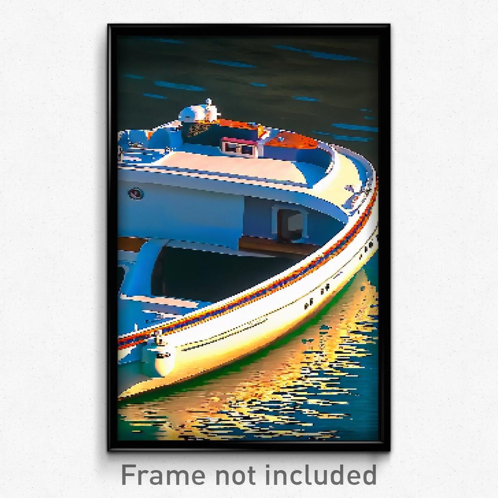 8 Bit Psychedelic Pixel Art Boat Poster - Trippy Video Game Print