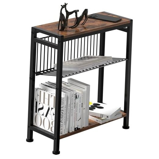 Compact 2-in-1 Narrow Side Table with Magazine Holder for Small Spaces