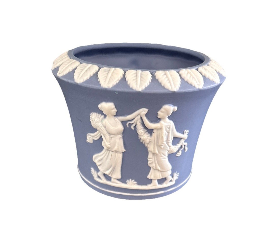Lefton Jasperware Posey Pot Pale Blue / Lavender Wedgwood Like 3.5” tall
