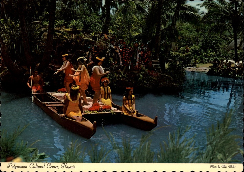 Polynesian Cultural Center Laie Oahu Hawaii dancers vintage postcard x930