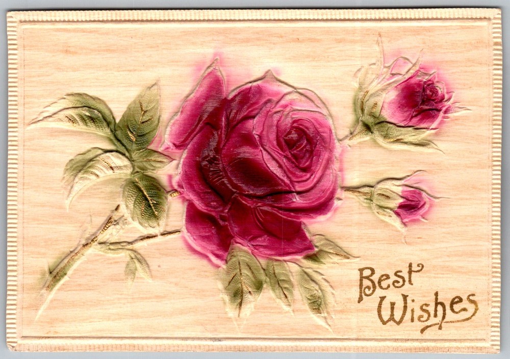 Antique Postcard Embossed Pink Rose Card 1910s