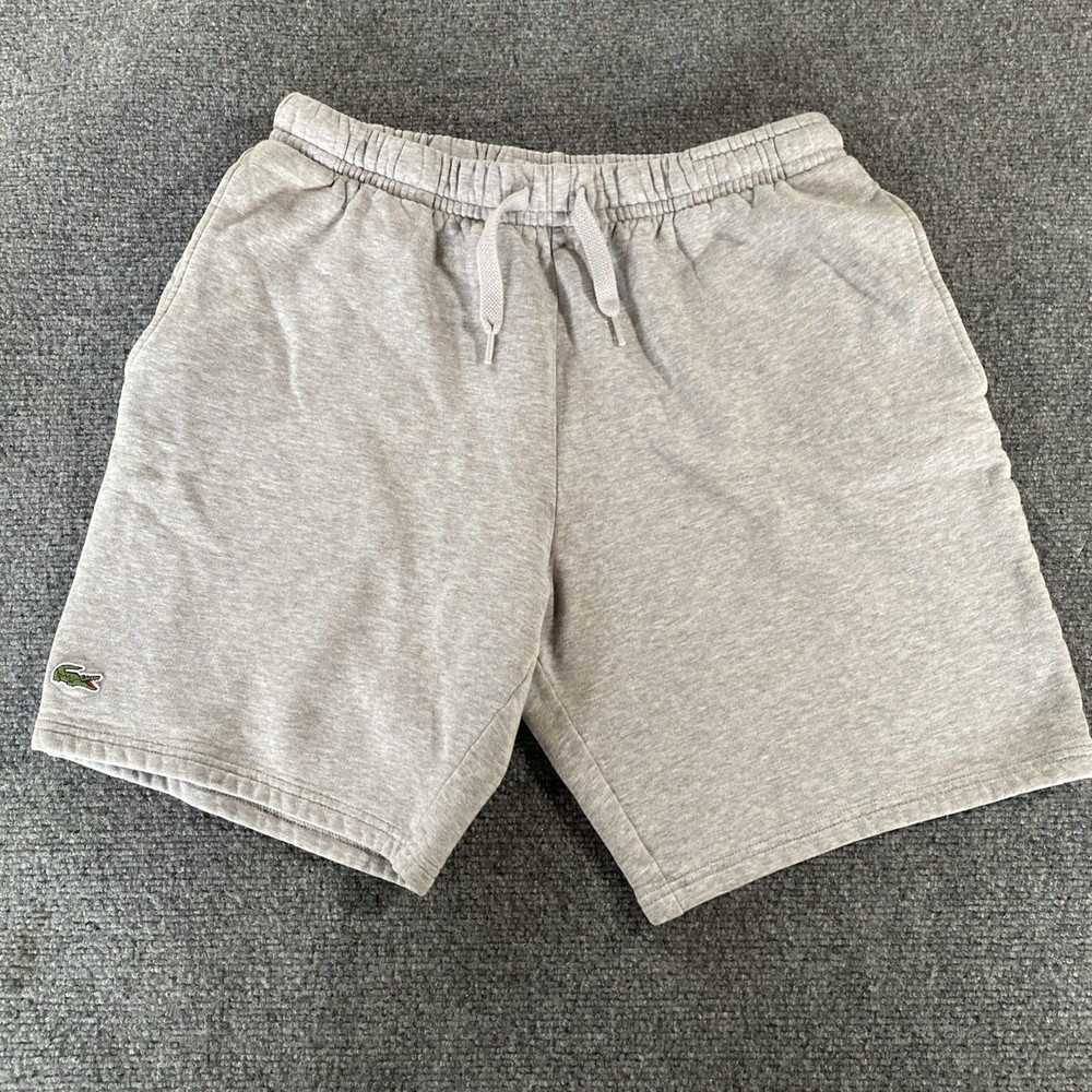 Lacoste Men’s Gray Cotton Fleece Sweat Shorts Drawstring Logo Pockets Size Large