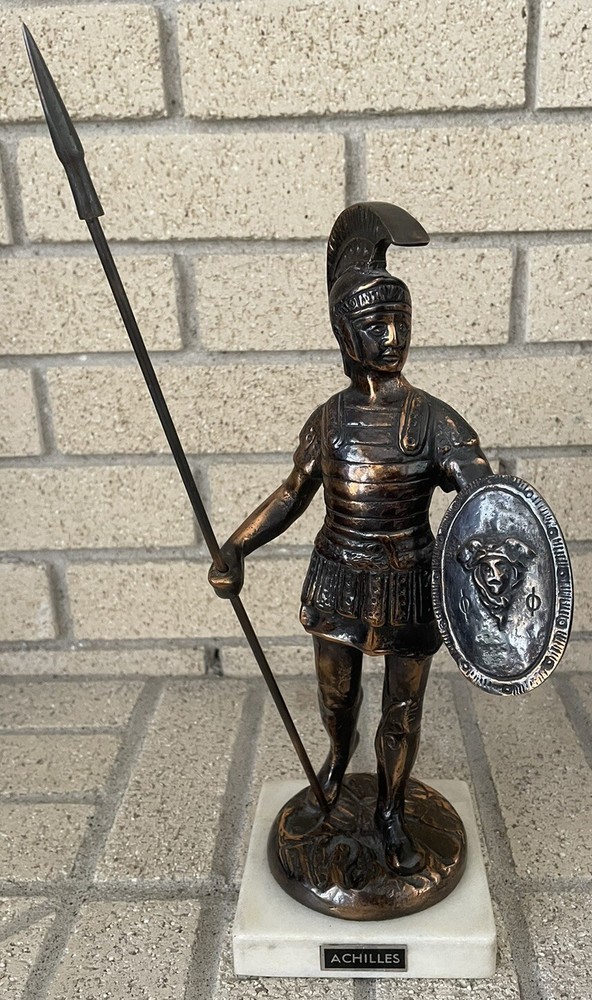Vintage Achilles Sculpture Greek Warrior Cast Metal Bronzed on Base 14”-image