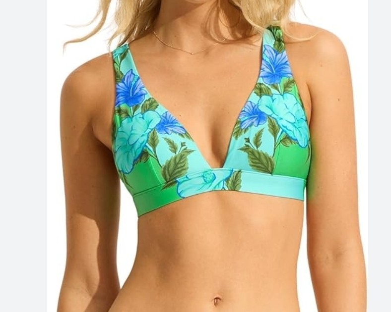 Seafolly Australia Standard Garden Party Bikini Top Women's Size 10 Jade NWT