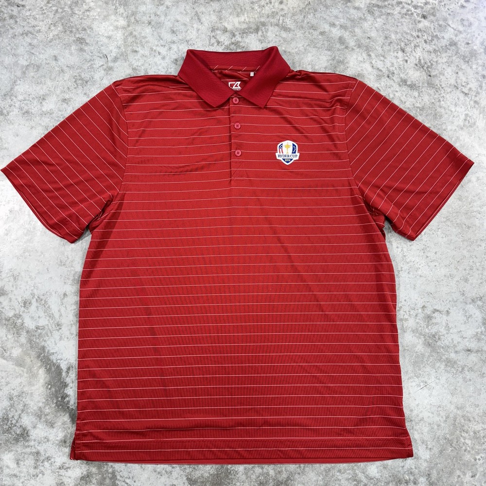 Cutter & Buck Ryder Cup 2018 Polo Shirt Mens XL Red Striped Golf Performance