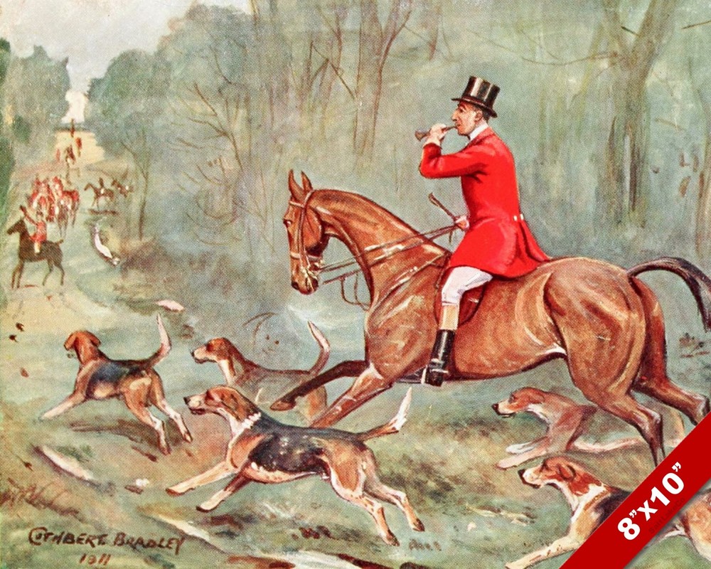 CLASSIC ENGLISH FOX HUNT HORSE EQUESTRIAN HUNTING ART PAINTING REAL CANVAS PRINT