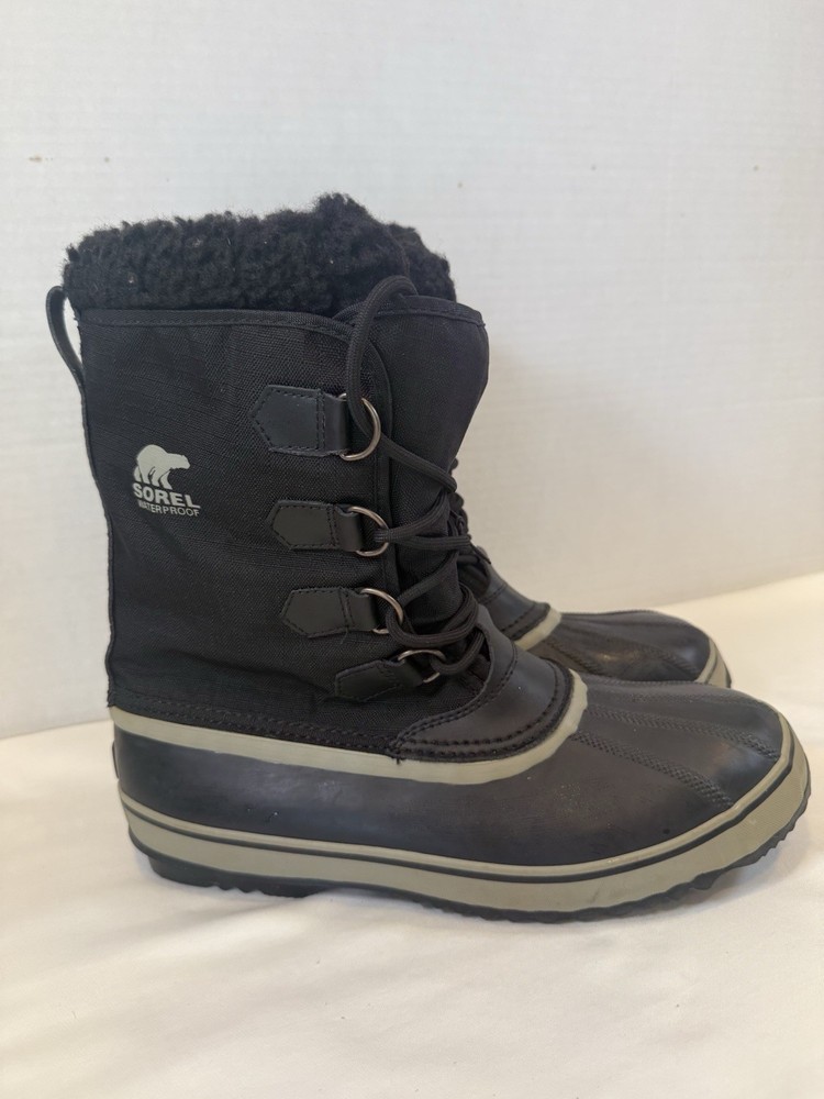 Mens Sorel 1964 Pac Snow Boots Size 12 Black Nylon Faux Fur NM1440-011