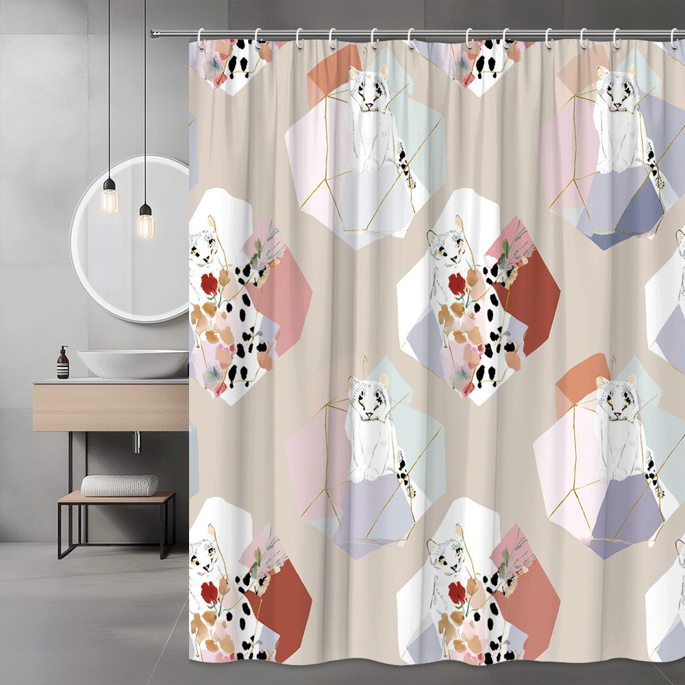 Leopard Cat Floral Shower Curtain Abstract Animal Print