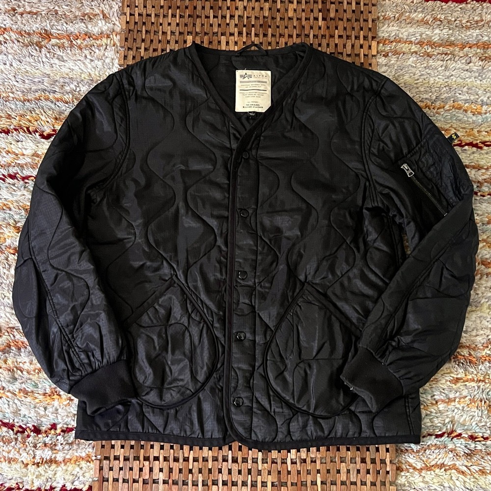 Alpha Industries Quilted Bomber Puffer Jacket Black Men's Size Large L