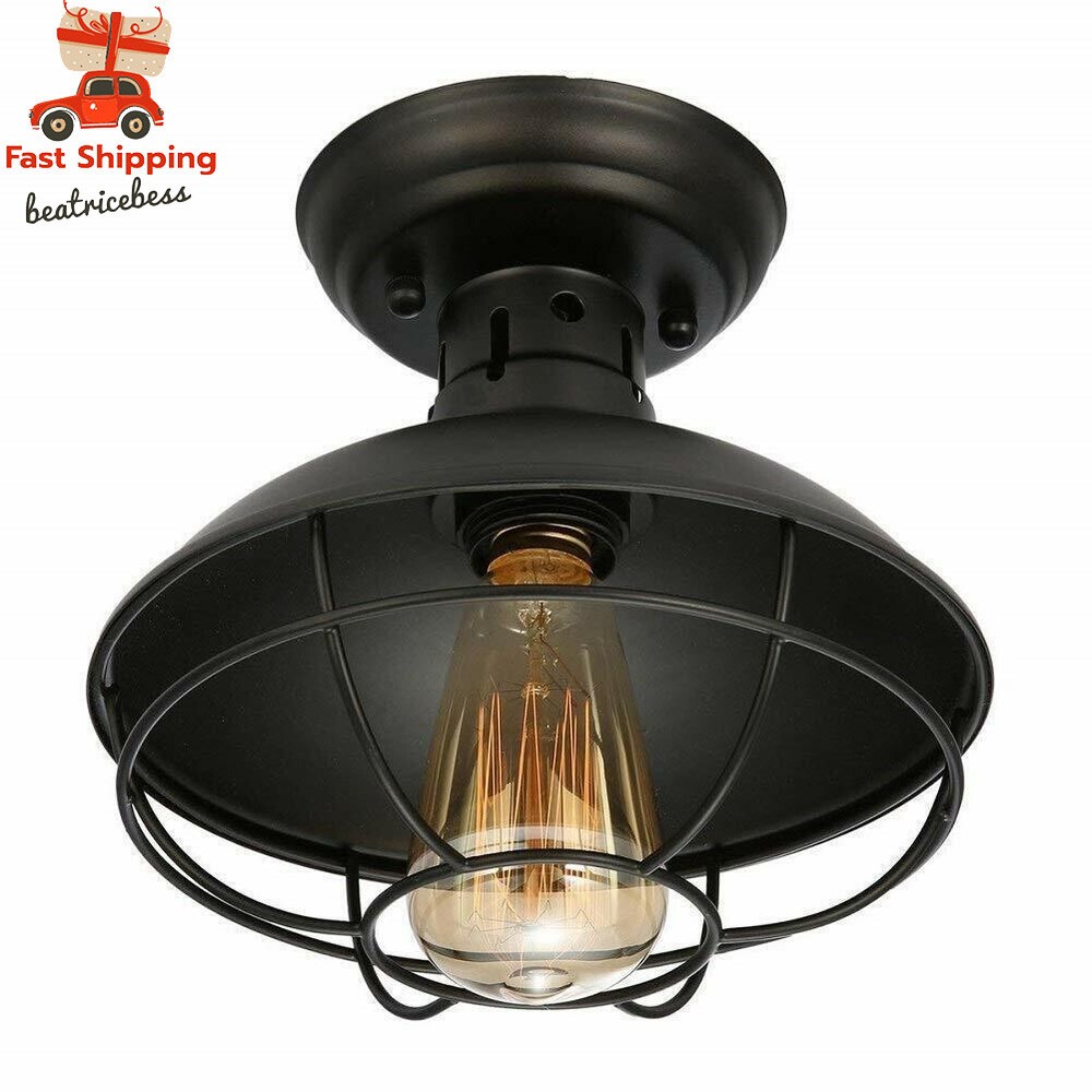 Rustic Farmhouse Semi Flush Mount Metal Cage Ceiling Light Fixture
