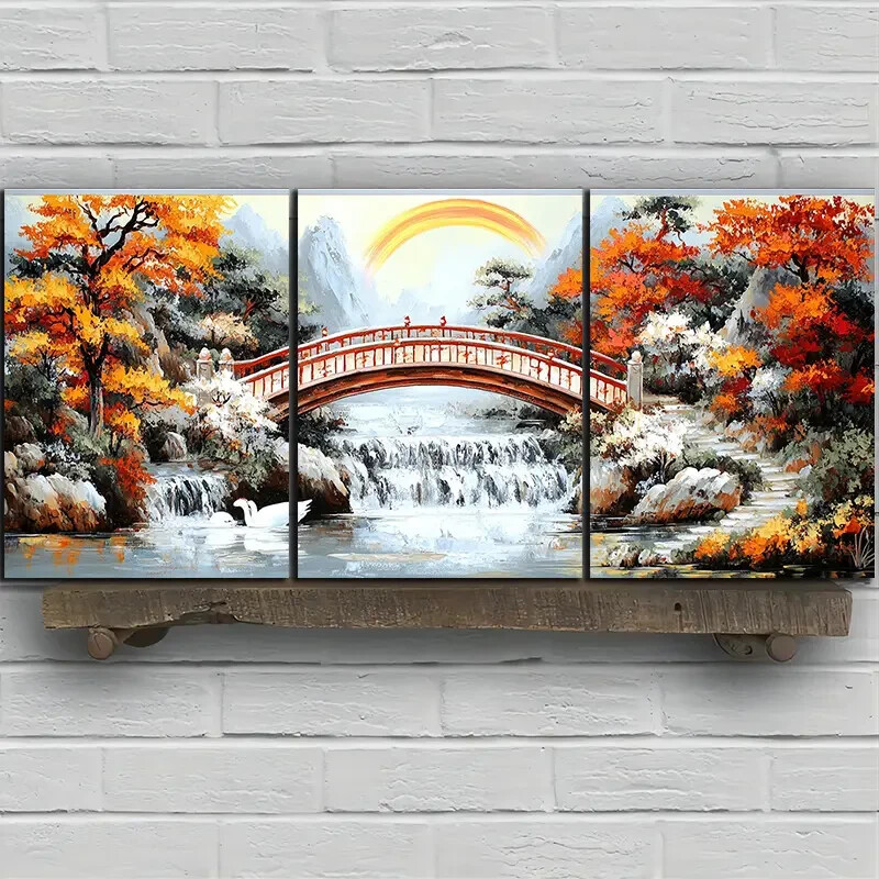 3pcs The Bridge Under The Rainbow Metal Print  Ready to Hang Art