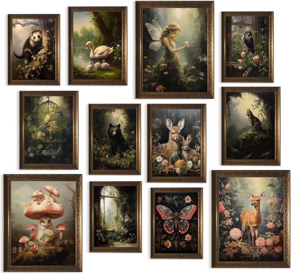 Dark Cottagecore Wall Art Moody Forest Prints Set for Living Room