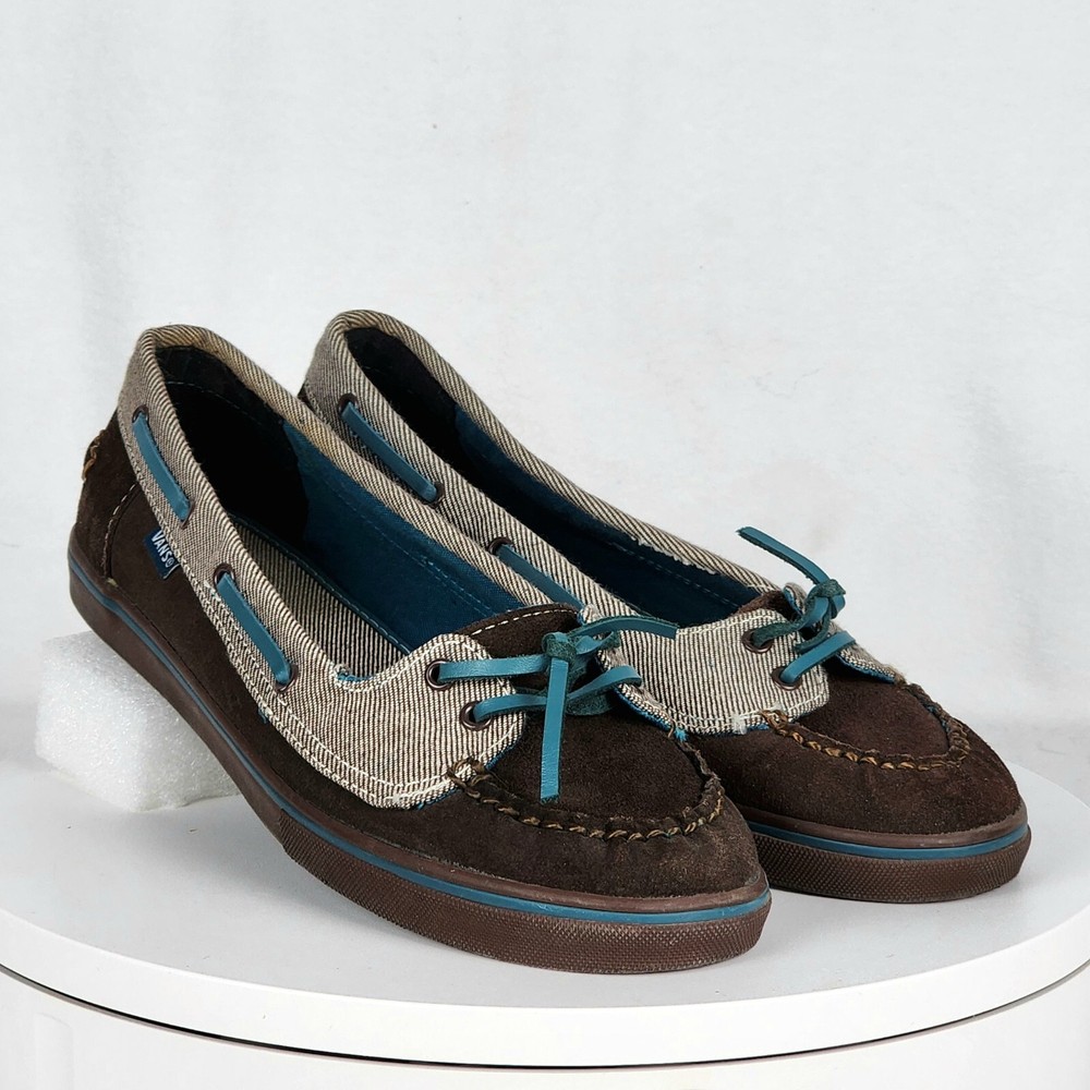 Vans Abby Brown Leather Casual Flat Slip-On Boat Shoes Women 7.5 - Slight Wear
