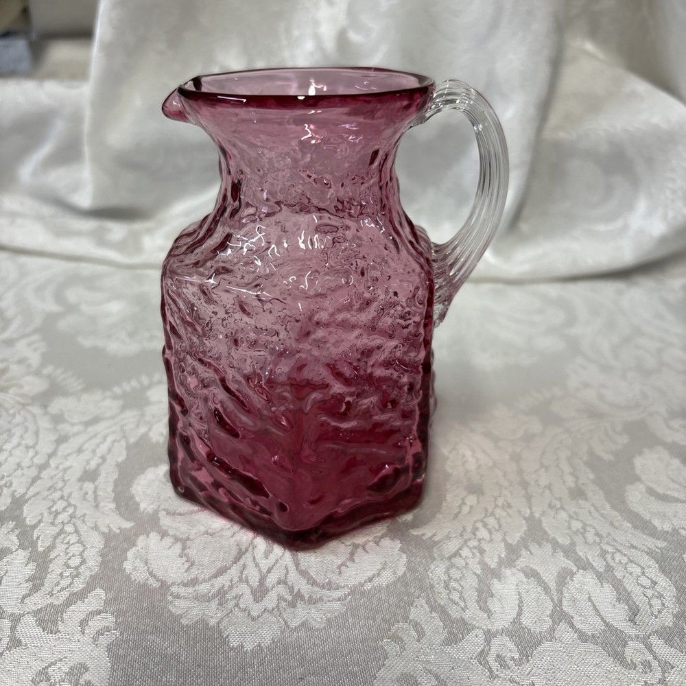 Cranberry Glass Pilgrim Mini Pitcher Creamer Hand Blown Clear Handle Vintage