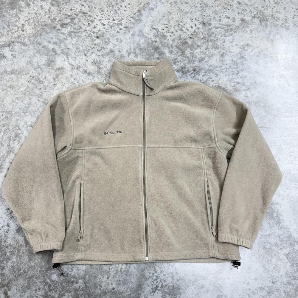 Columbia Jacket Mens XL Beige Fleece Full Zip Lightweight Outdoor Hiking Pockets