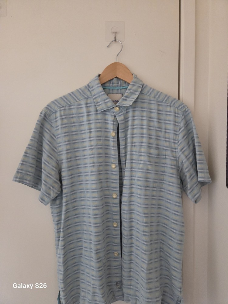 Tommy Bahama Men’s Blue Striped Short Sleeve Button-Up Silk/Cotton M