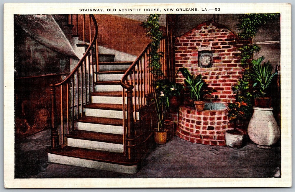 Vtg New Orleans Louisiana LA Stairway Old Absinthe House 1930s Linen Postcard-image