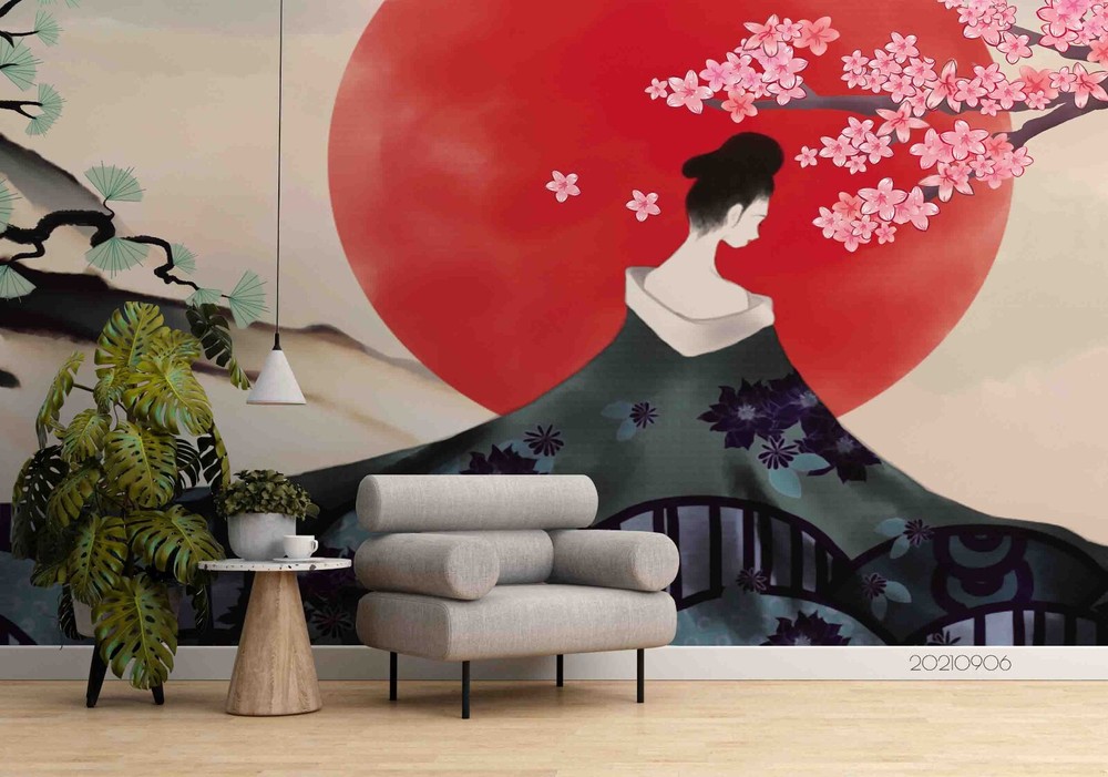 3D Japan Sakura Woman Wall Murals Wallpaper Murals Wall Sticker