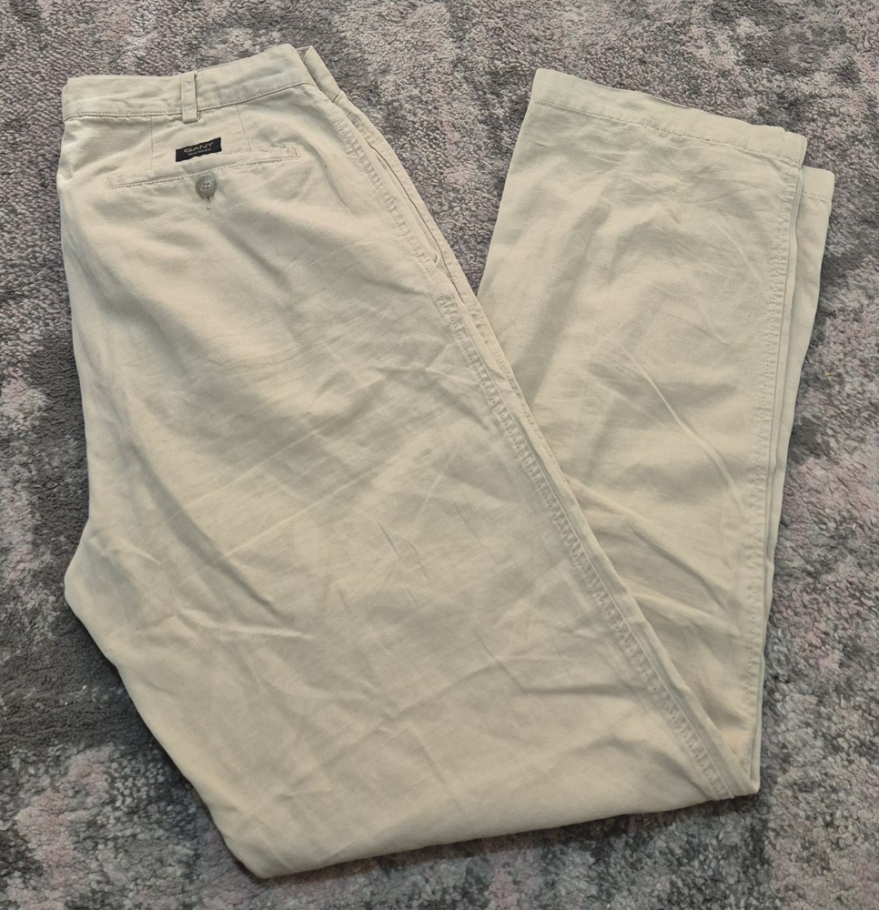 Gant Chino Cotton/Linen Trousers Mens W32 L31 Beige Straight Leg