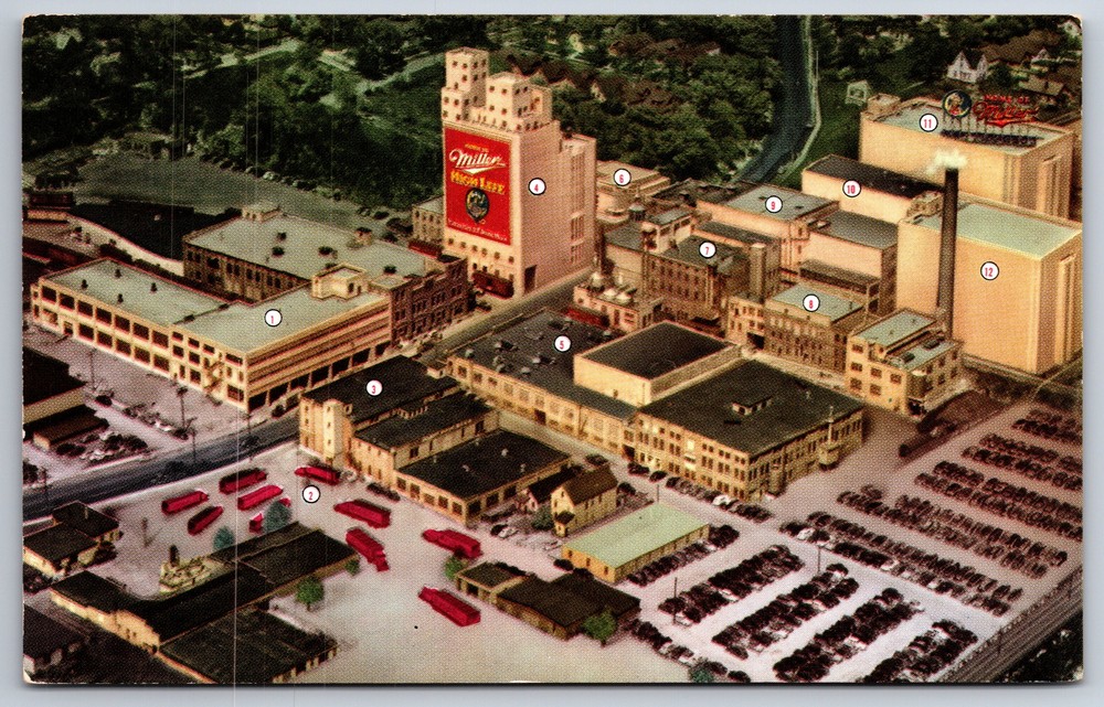 Factories~Milwaukee Wisconsin~Aerial Miller High Life Brewing Co~Vtg Postcard