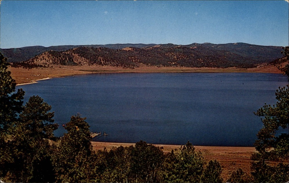 Panguitch Lake Utah aerial view ~ 1950-60s vintage postcard