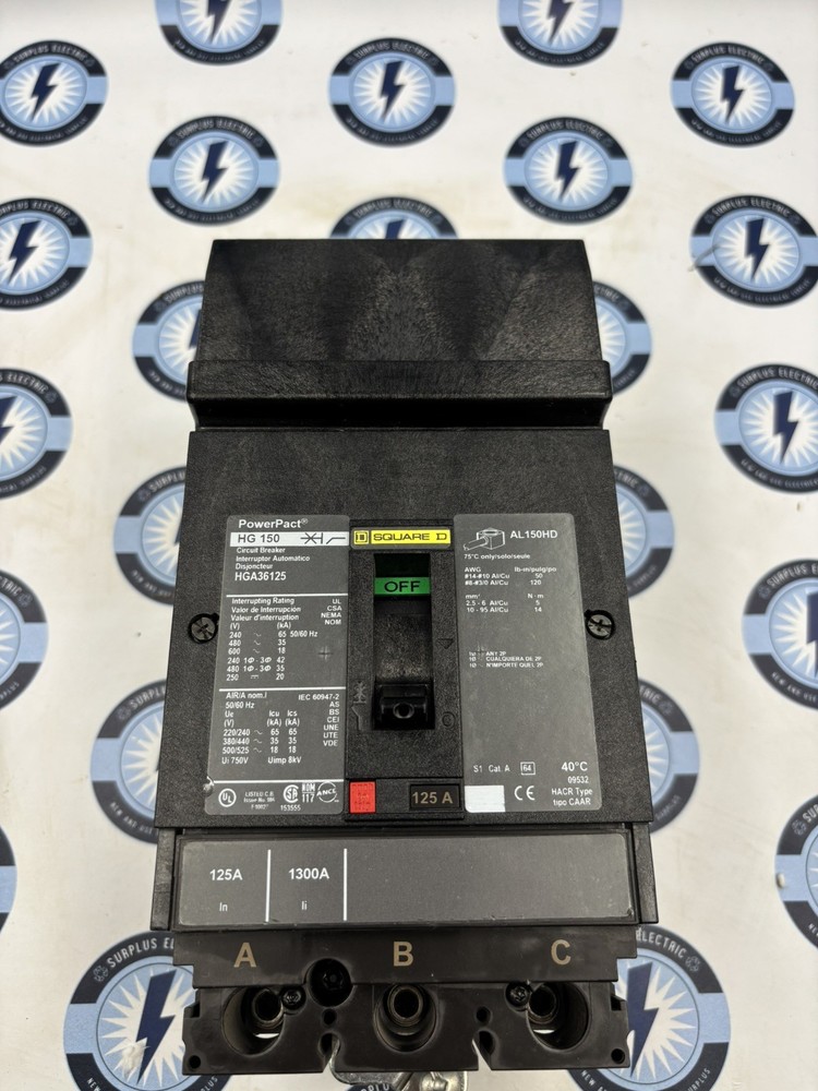 Square D HGA36125 125 Amp I-line 600Vac 3 Pole Circuit Breaker Ship Same Day