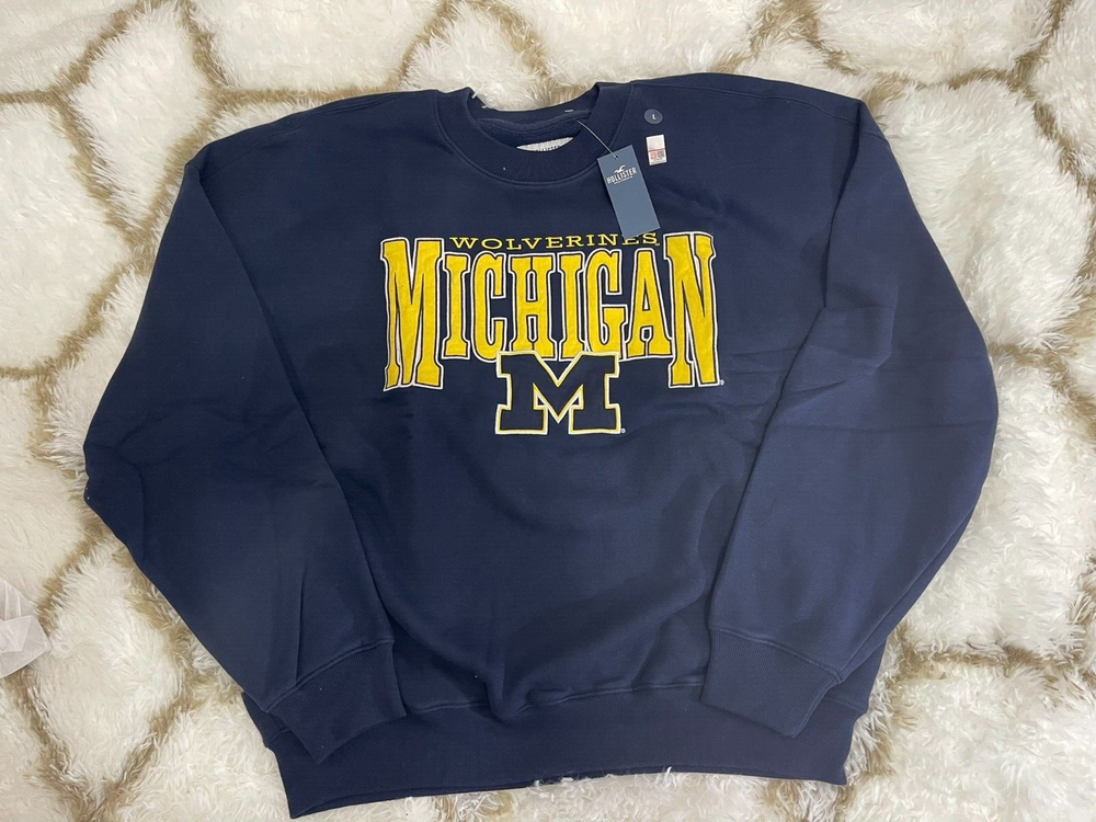 Hollister University Of Michigan Wolverines Navy Crewneck Sweatshirt Size Large