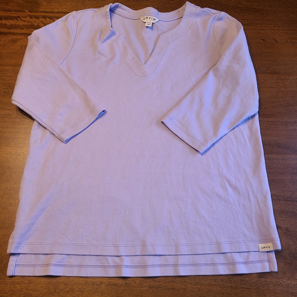 Orvis Knit Top Size Small Lavender Purple Long Sleeves V-Neck 100% Cotton DR