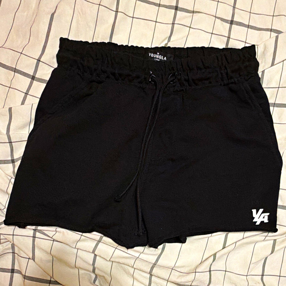 YoungLA Men's Black Athletic Shorts L Regular Jersey Cotton Drawstring Pockets