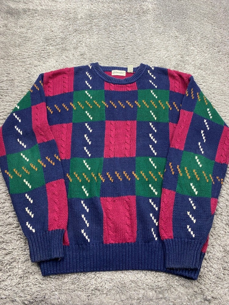 St Johns Bay Sweater Men Large Patchwork Handknit Grandpa Fisherman Vtg 90s Y2K